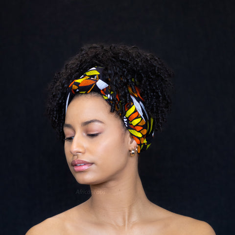 Foulard africain / Turban wax - Noir / jaune sunburst