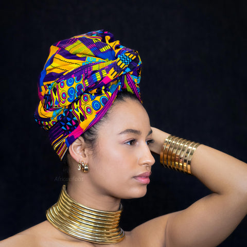 Foulard africain / Turban wax - Multicolore Kente