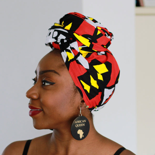 Foulard africain Rouge Samakaka - turban wax - Angolan Samacaca Tribal Print