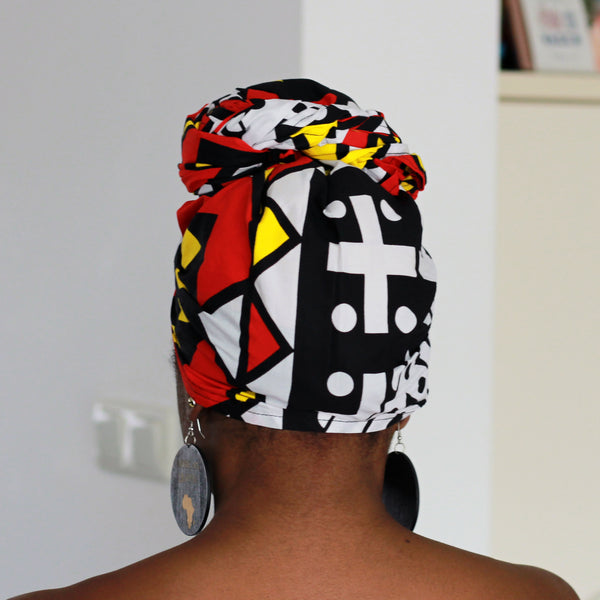 Foulard africain Rouge Samakaka - turban wax - Angolan Samacaca Tribal Print