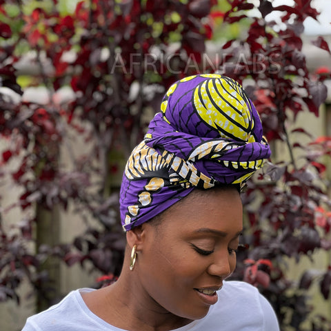Foulard africain / Turban wax - Fleurs Violet