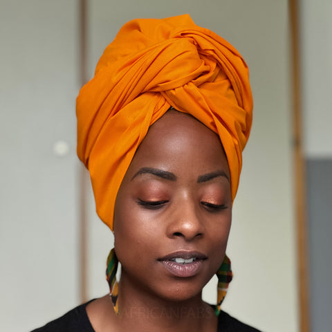 Foulard africain / Turban wax - Couleur Orange-Jaune