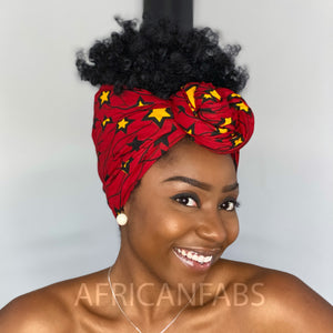 Foulard africain / Turban wax - Rouge / Jaune star (Vlisco)