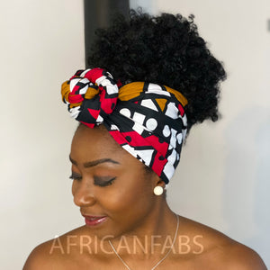 Foulard africain / Turban wax - Moutarde / Rouge Samakaka