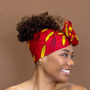 Foulard africain / Turban wax - Rouge / jaune sunburst