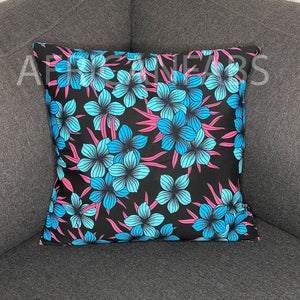 Housse d'oreiller africaine | Bleu fleurs - Oreiller décoratif 45x45cm - 100% coton
