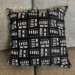 Housse d'oreiller africaine | Noir / Blanc Bogolan - Oreiller décoratif 45x45cm - 100% coton