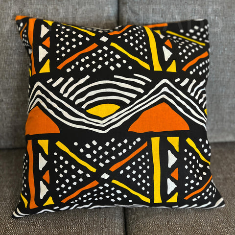 Housse d'oreiller africaine | Orange Bogolan - Oreiller décoratif 45x45cm - 100% coton