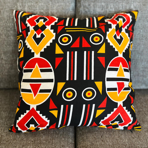 Housse d'oreiller africaine | Rouge / Jaune Bogolan - Oreiller décoratif 45x45cm - 100% coton