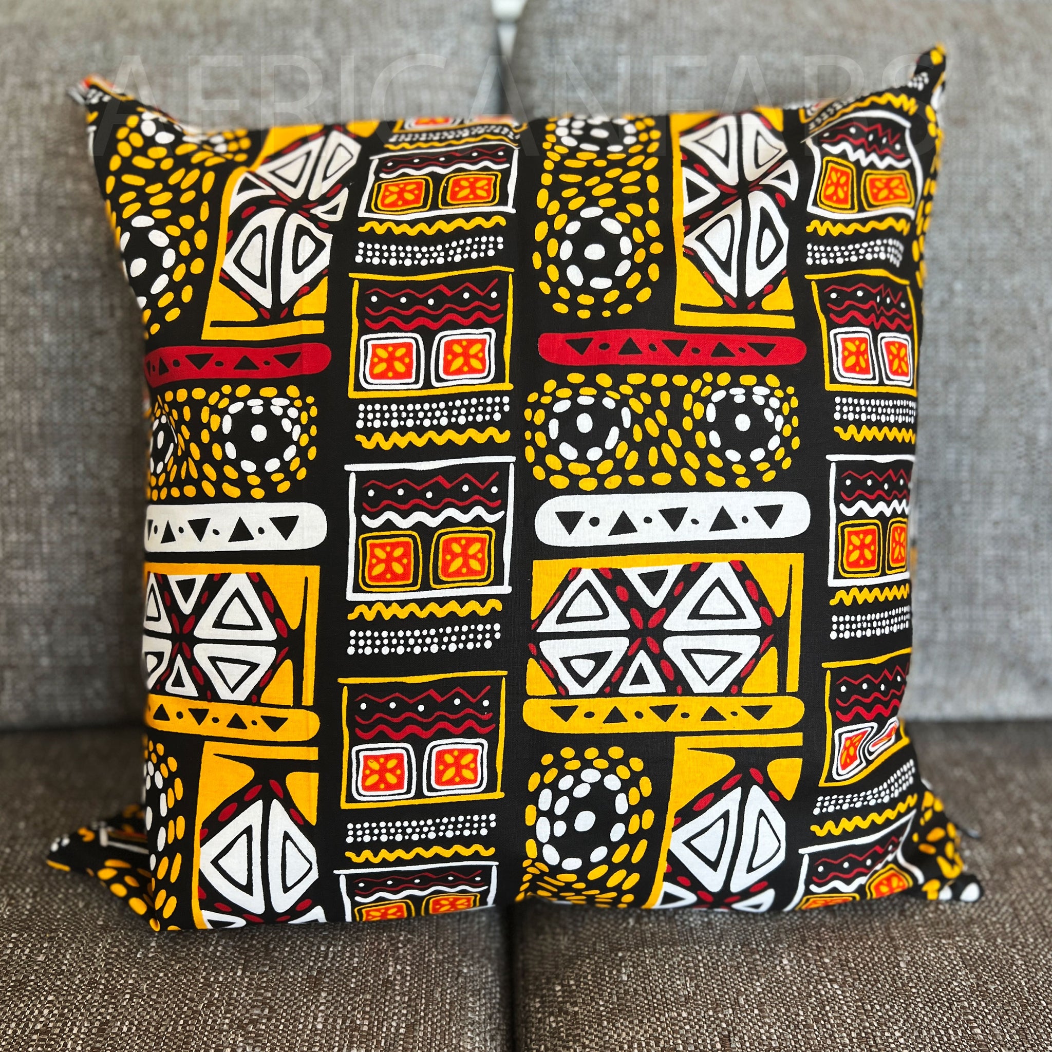 Housse d'oreiller africaine | Jaune Bogolan - Oreiller décoratif 45x45cm - 100% coton
