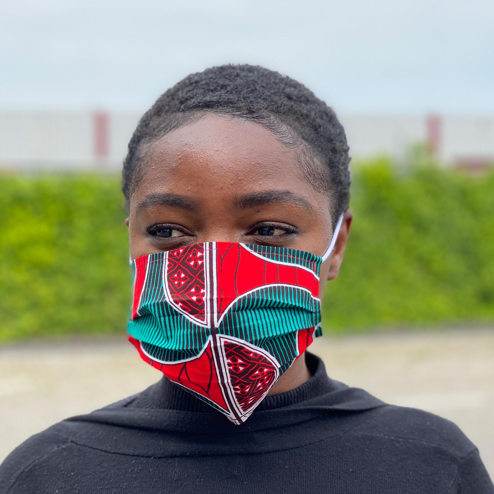 Imprimé africain Masque buccal / Masque facial en 100% coton - Rouge Vert swirl fan