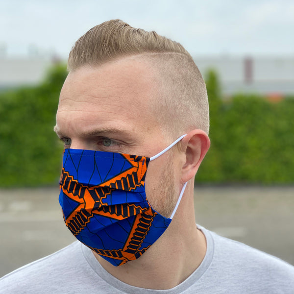 Imprimé africain Masque buccal / Masque facial en 100% coton - Bleu orange stairs