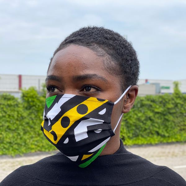 Imprimé africain Masque buccal / Masque facial en 100% coton - Vert samakaka