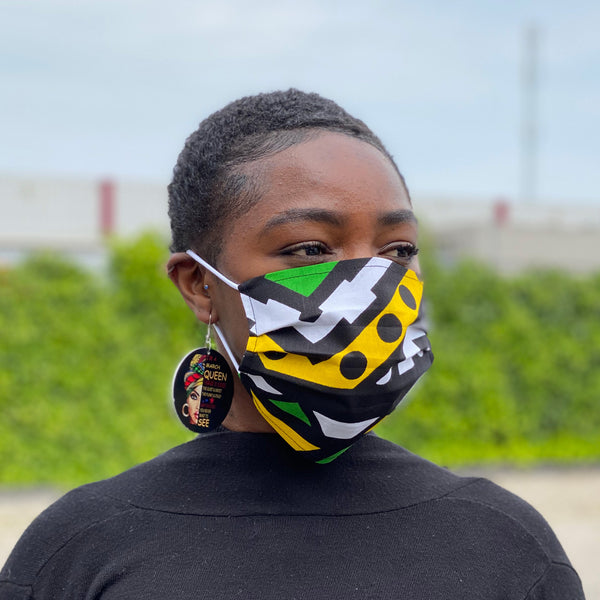 Imprimé africain Masque buccal / Masque facial en 100% coton - Vert samakaka