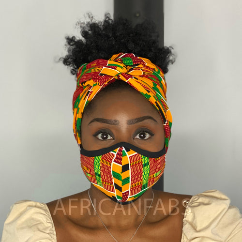 Turban africain + masque facial (Premium set) - Kente