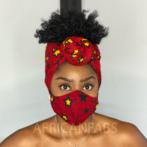 Turban africain + masque facial (Premium set Vlisco) - Rouge Star