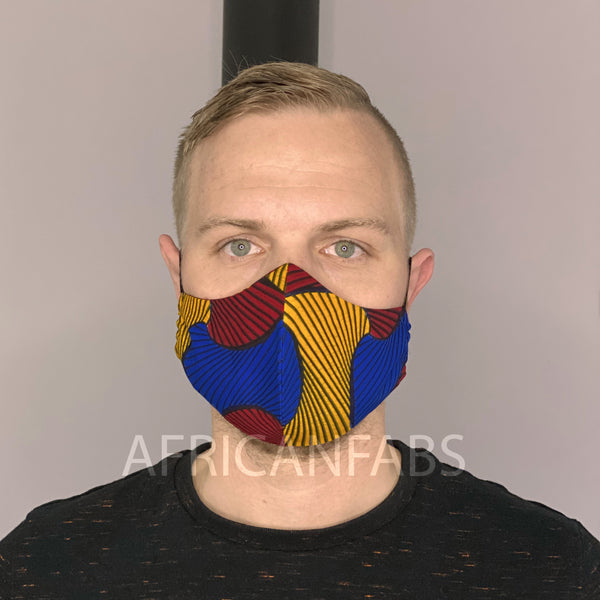 African print Mouth mask / Face mask made of Vlisco fabric (Premium model) Unisex - Red Blue santana