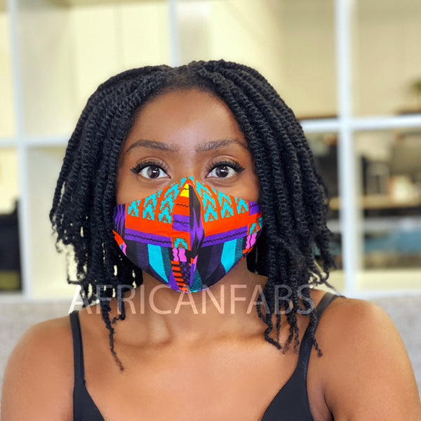 African print Mouth mask / Face mask made of cotton (Premium model) Unisex - Purple Kente