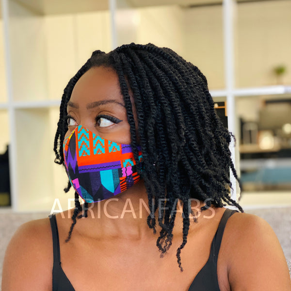 African print Mouth mask / Face mask made of cotton (Premium model) Unisex - Purple Kente