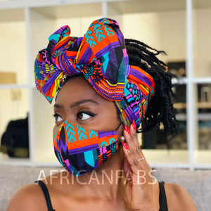 Turban africain + masque facial (Premium set) - Violet Kente