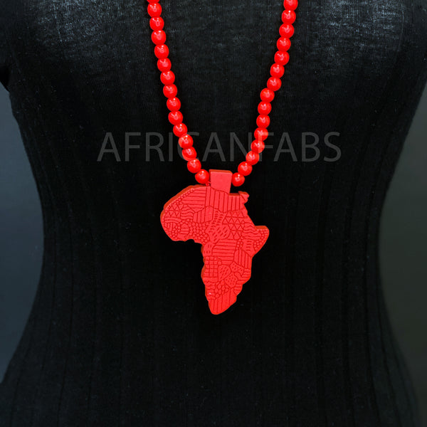 Collier de perles en bois / collier / pendentif - continent africain - Rouge