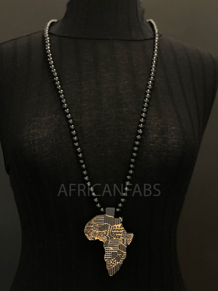 Collier de perles en bois / collier / pendentif - continent africain - Noir