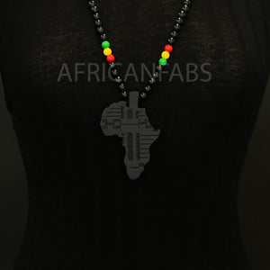 Collier de perles en bois / collier / pendentif - continent africain - Noir