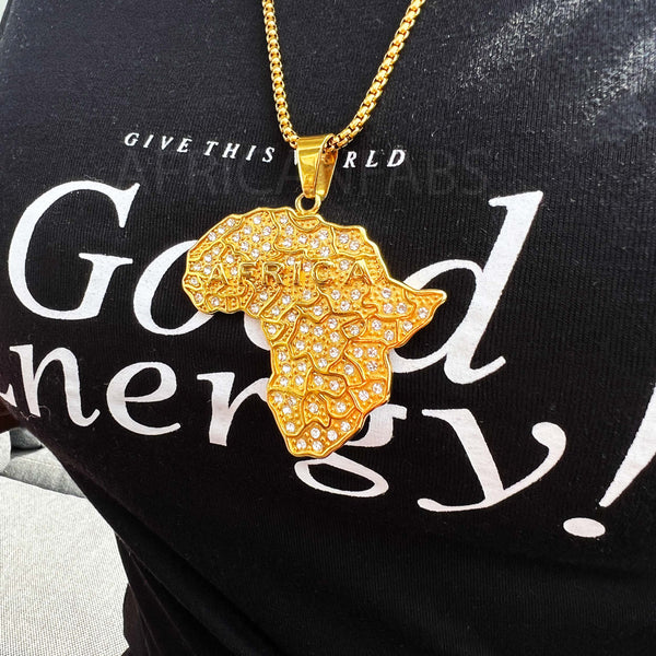 Collier / pendentif - continent africain avec pierres en forme de diamant - Or