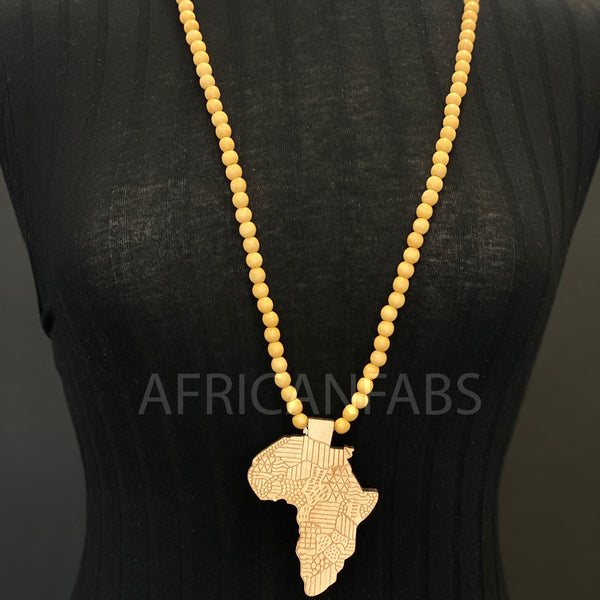 Collier de perles en bois / collier / pendentif - continent africain - Crème