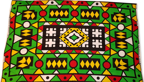 Vert / Jaune / Rouge SAMAKAKA ANGOLA Tissu africain / tissu wax (Samacaca traditionnelle)