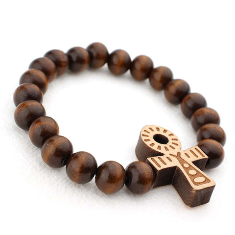 Bracelet africain - Bracelet en perles de bois - Croix - Marron