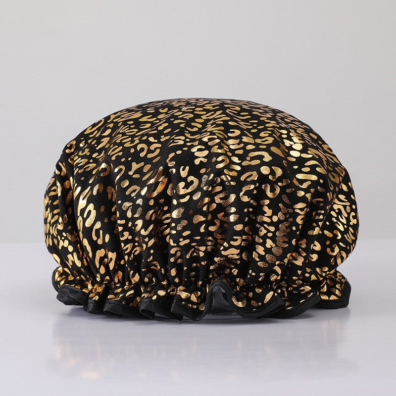 Grand Bonnet de douche (réutilisable) - Noir Gold Leopard