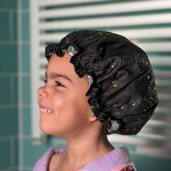 Bonnet de douche pour enfants (réutilisable) - Noir Gold Stars