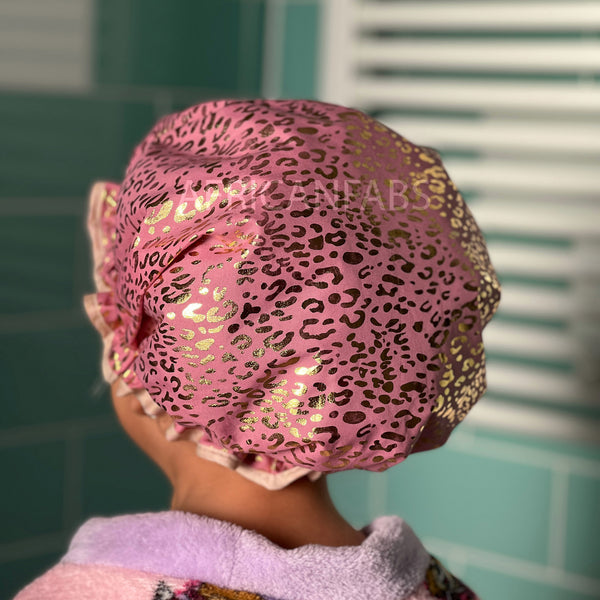 Bonnet de douche pour enfants (réutilisable) - Rose Gold Leopard