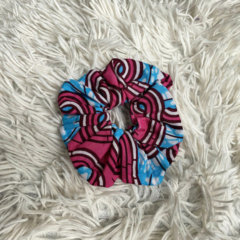 Chouchou / scrunchie imprimés africains - Accessoires pour cheveux adultes et enfants - Bleu / Rose