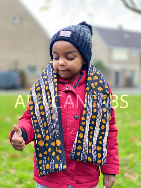 Imprimé africain Echarpes d'hiver pour enfants Unisex - Noir bogolan stripes
