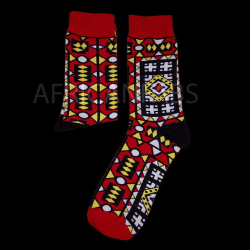 SET ÉCHARPE + CHAUSSETTES - Imprimé africain Echarpes d'hiver + Chaussettes Samakaka rouge