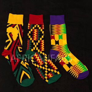 Chaussettes africaines / chaussettes afro / chaussettes kente - Lot de 3 paires