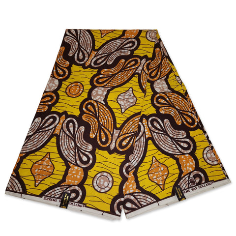 Tissu africain / tissu Super wax - Jaune figures