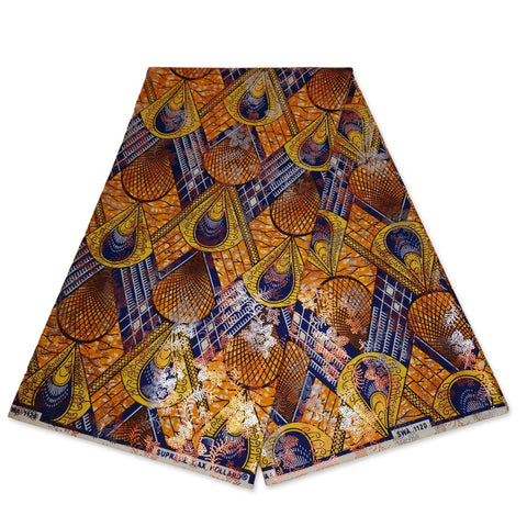 Tissu africain / tissu wax - Osikani - Jaune Orange Peacock Corde d'or