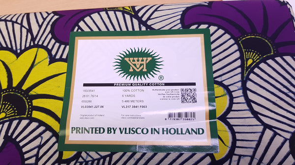 Tissu VLISCO Wax Hollandais - Violet Fleurs De Mariage