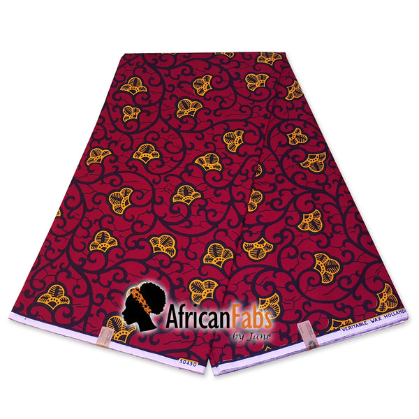 Foulard africain / Turban wax - Rouge / Jaune branch (Vlisco)