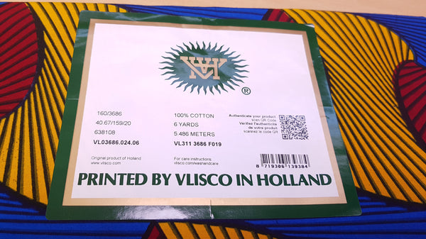 Tissu VLISCO Wax Hollandais - Rouge / Jaune / Bleu SANTANA