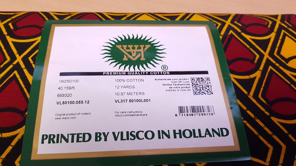 Tissu VLISCO Wax Hollandais - Rouge / Jaune BANGA