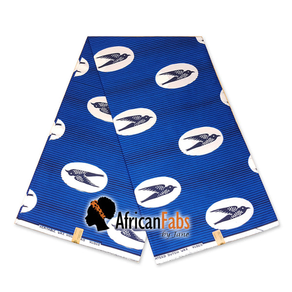 Foulard africain / Turban wax - Bleu / Blanc speedbird (Vlisco)