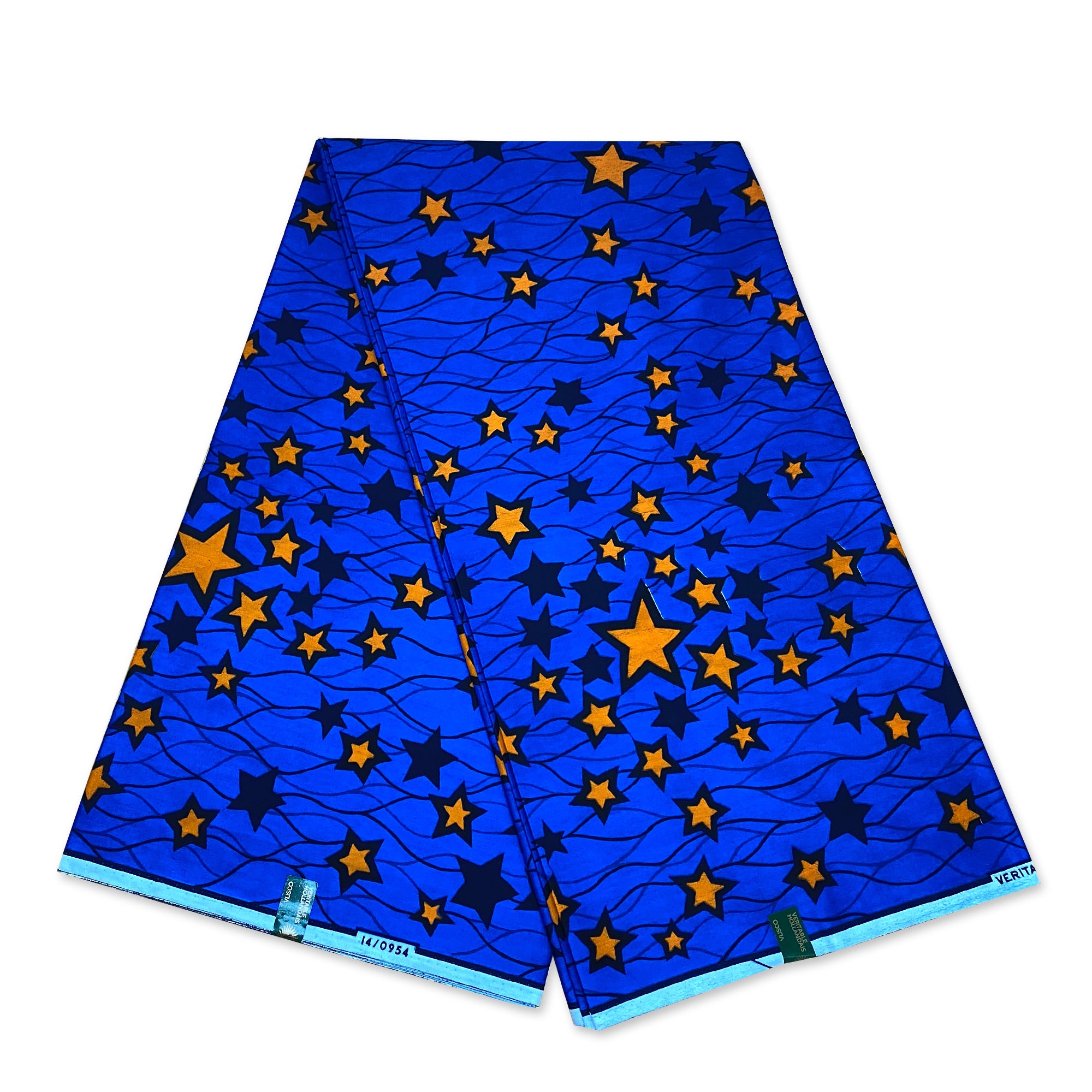 Tissu VLISCO Wax Hollandais - Bleu / Orange Stars
