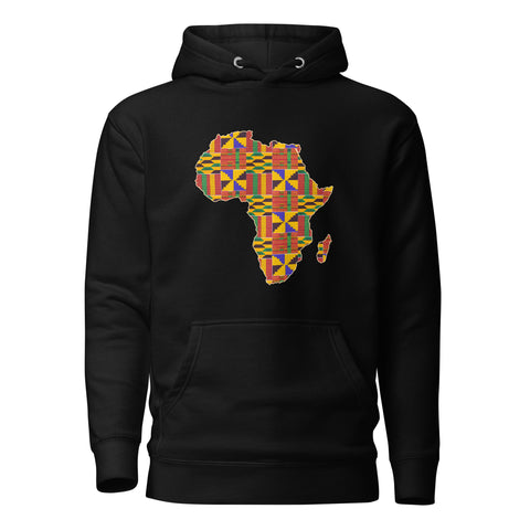 Sweat à capuche - Unisexe - Continent Africain en imprimé Kente D001 (Hoodie Noir ou Blanc)