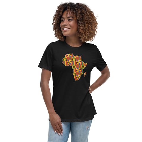 T-shirt Femme - Continent Africain en imprimé kente D001 (Chemise en Noir ou Blanc)