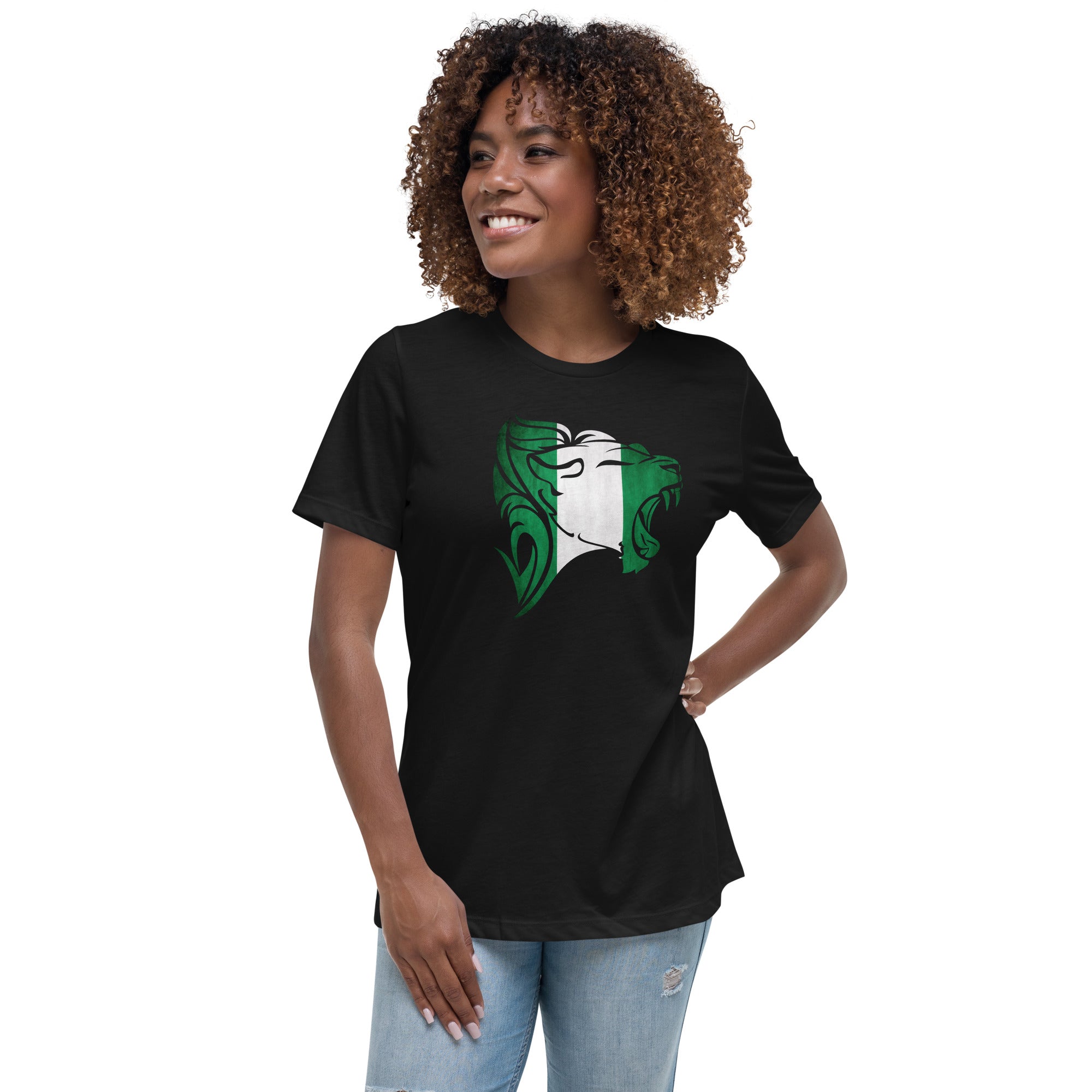T-shirt Femme - Lion Rugissant dans le drapeau Nigérian D026