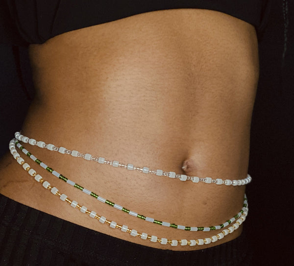 Waist Beads / Chaine de taille africaine - NOSA - Blanc Glow (élastique)